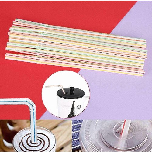 500pcs Plastic Drinking Straws 8 Inches Long Multi-Colored Striped Bedable S04 1