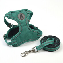 Harnais pour chien anti-traction et laisse, Vert, Taille L, Réglable et Respirant avec rembourrage