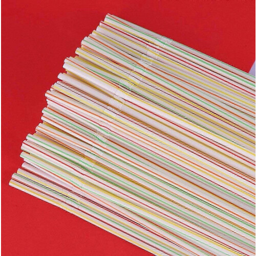 500pcs Plastic Drinking Straws 8 Inches Long Multi-Colored Striped Bedable S04 2