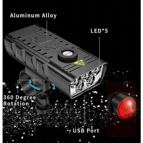 Ισχυρά φώτα ποδηλάτου 7000 Lumen μπροστά και πίσω, 5 LED εξαιρετικά φωτεινό επα 2