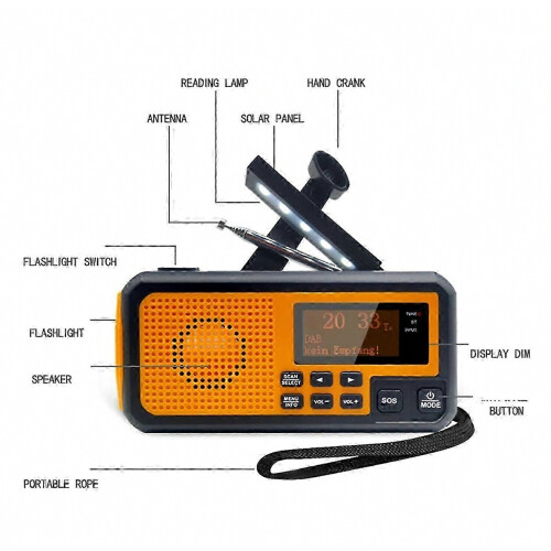 Ραδιόφωνο έκτακτης ανάγκης Crank Radio BT με μπαταρία 5000 MAh Ηλιακό με συσκότιση 1