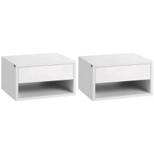 Set of 2 Floating Bedside Tables with Drawer and Shelf, Wall Mounted High Gloss White Nightstand 37 x 32 x 21cm