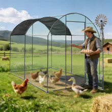 Poulailler Extérieur en Métal, Grande Cage pour Volaille 203x302x220cm, avec Couverture Imperméable et Grille Nylon