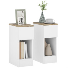 Set of 2 Modern Storage Bedside Tables with Shelf Drawer and Tabletop, Narrow White Nightstands with Wood-Effect Tops