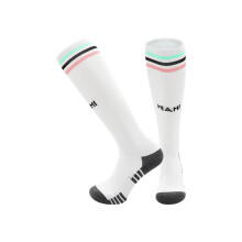 (L(UK 3.5-11), Miami White) 2027 Kids Football Grip Socks High Knee Football Training Socks - Quick Dry Breathable Cushioned Socks