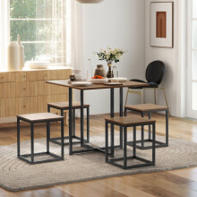 Nastopee 5 Piece Dining Table and Stools Set, Brown Square Kitchen Table with 4 Stools, Industrial Space-Saving Dining Furniture
