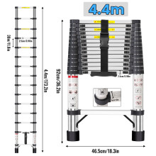 Échelle télescopique en acier inoxydable, 4,4 m, capacité 150 kg, réglable et antidérapante, pour intérieur et extérieur