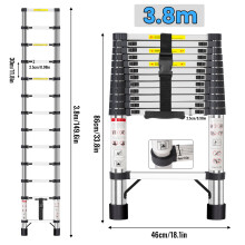 Échelle télescopique en acier inoxydable 3,8m, capacité 150 kg, réglable et antidérapante pour intérieur et extérieur