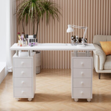 8 Drawers Mobile Manicure Table w/ Wrist Rest for Nail Salon, White, 119.5x45x78.5cm