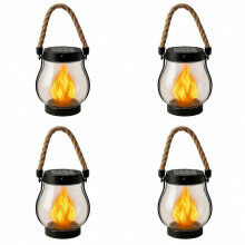 4er-Pack Solar-Laternen für den Außenbereich, wasserdicht, mit tanzender Flamme, Solar- und USB-Aufladung, automatische Ein-/Ausschaltu