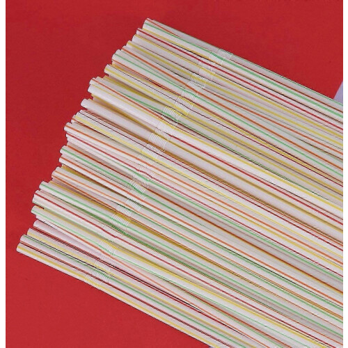 500pcs Plastic Drinking Straws 8 Inches Long Multi-colored Striped Bedable 2