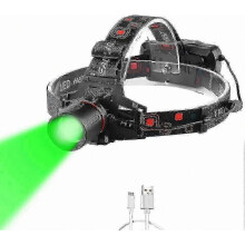 Lampe frontale verte pour vision nocturne, lampe frontale LED verte ultra-lumineuse rechargeable par USB pour la chasse et le camping e