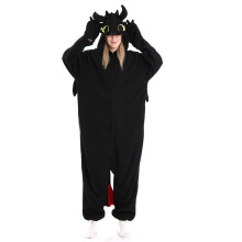 (Black dragon, S) Halloween Fleece White Dragon Animal Onesie Pajamas, Cartoon Fruit Hooded Jumpsuit Cosplay Costume for Couples, Funny Homewear
