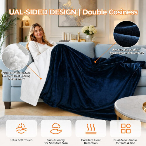 (Blue) Heated Blanket Electric Throw 200x180cm 2