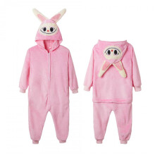 (Pink, M) Capybara Labubu Halloween Pumpkin Flannel Onesie Pajamas Unisex Adult Cartoon Sleepwear