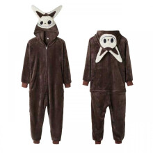 (Brown, 100) Capybara Labubu Halloween Pumpkin Flannel Onesie Pajamas Unisex Adult Cartoon Sleepwear