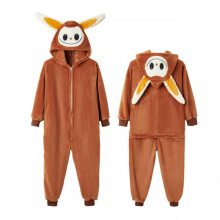 (Brown, S) Capybara Labubu Halloween Pumpkin Flannel Onesie Pajamas Unisex Adult Cartoon Sleepwear