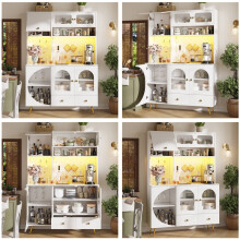 Tall Kitchen Cabinet 120x40x176cm with LED Lights and USB Ports, Sideboard Storage with Power Outlets and Pegboard, White
