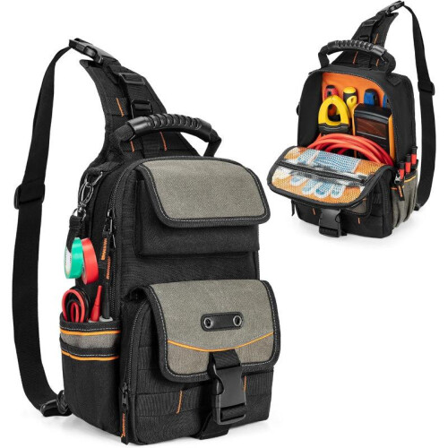 1pcs  Electrician Tool Bag, Zippered HVAC Tool Organizer Pouch with Ergonomic Handle, Black, 1 Pack