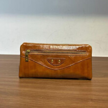 (Brown) Genuine Leather Long Wallet Clutch Bag, Large Capacity Multi-Card Holder, Full Grain Oil Waxed Cowhide Purse with Phone Pocket