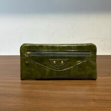 (Green) Genuine Leather Long Wallet Clutch Bag, Large Capacity Multi-Card Holder, Full Grain Oil Waxed Cowhide Purse with Phone Pocket