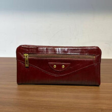(bright red) Genuine Leather Long Wallet Clutch Bag, Large Capacity Multi-Card Holder, Full Grain Oil Waxed Cowhide Purse with Phone Pocket