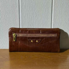 (Brown) Genuine Leather Long Wallet Clutch Bag, Large Capacity Multi-Card Holder, Full Grain Oil Waxed Cowhide Purse with Phone Pocket