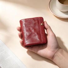 (Wine red) Vintage Full Grain Leather Travel Document Organizer - Multi-Card Passport Holder Wallet