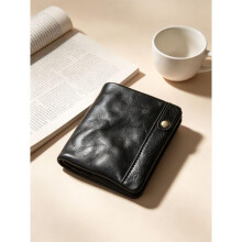 (Black) Vintage Full Grain Leather Travel Document Organizer - Multi-Card Passport Holder Wallet
