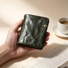(Ancient green) Vintage Full Grain Leather Travel Document Organizer - Multi-Card Passport Holder Wallet