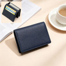 (Deep blue) Genuine Leather Business Card Holder, Minimalist Multi-Card Wallet, Top Layer Cowhide Card Case for Men & Women, Large Capacity