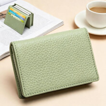 (Light green) Genuine Leather Business Card Holder, Minimalist Multi-Card Wallet, Top Layer Cowhide Card Case for Men & Women, Large Capacity