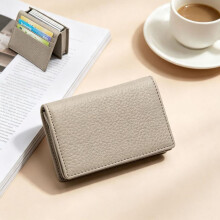 (Elephant gray) Genuine Leather Business Card Holder, Minimalist Multi-Card Wallet, Top Layer Cowhide Card Case for Men & Women, Large Capacity
