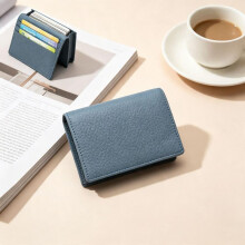 (Denim blue) Genuine Leather Business Card Holder, Minimalist Multi-Card Wallet, Top Layer Cowhide Card Case for Men & Women, Large Capacity
