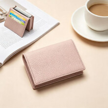 (Light pink) Genuine Leather Business Card Holder, Minimalist Multi-Card Wallet, Top Layer Cowhide Card Case for Men & Women, Large Capacity