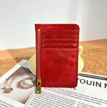(Wine red) Genuine Leather Wallet for Women Vintage Slim Credit Card Holder with Zipper Coin Pocket, Multiple Card Slots, Portable Compact Design
