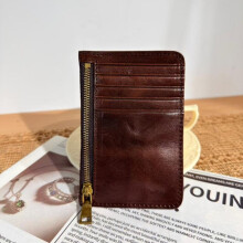 (Brown) Genuine Leather Wallet for Women Vintage Slim Credit Card Holder with Zipper Coin Pocket, Multiple Card Slots, Portable Compact Design