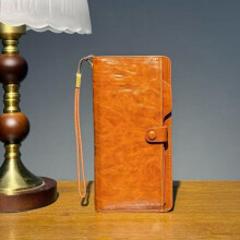 (Orange) RFID Blocking Women's Wallet Vintage Leather Trifold Clutch Long Purse with Multiple Card Slots