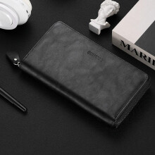 (Black) 36 Slotting In Paul Men's Long Leather Wallet Zip Around Large Capacity Soft Leather Clutch Business Coin Purse Slim Bifold Card Holder