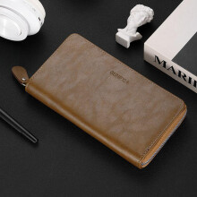 (Khaki) 36 Slotting In Paul Men's Long Leather Wallet Zip Around Large Capacity Soft Leather Clutch Business Coin Purse Slim Bifold Card Holder