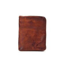 (brown) Retro Full Grain Leather Wallet for Men Short Bifold Handmade Cowhide Card Holder Multi Card Slot ID Window