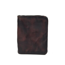 (coffee) Retro Full Grain Leather Wallet for Men Short Bifold Handmade Cowhide Card Holder Multi Card Slot ID Window