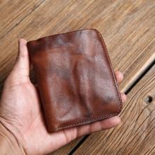 (brown) Handmade Men's Short Vertical Wallet Vintage Minimalist Slim Leather Bifold Purse Business Card Holder
