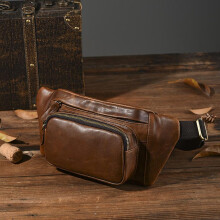 (Brown) Crazy Horse Leather Men's Crossbody Bag Multi-Functional Waist Pack Genuine Leather Chest Bag Casual Fashion