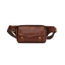 (Brown) Genuine Leather Men's Crossbody Bag, Top Layer Cowhide Chest Pack, Fashion Full Grain Leather Shoulder Bag for Men