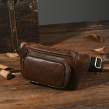 (Coffee) Crazy Horse Leather Men's Crossbody Bag Multi-Functional Waist Pack Genuine Leather Chest Bag Casual Fashion