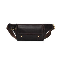 (Coffee) Genuine Leather Men's Crossbody Bag, Top Layer Cowhide Chest Pack, Fashion Full Grain Leather Shoulder Bag for Men