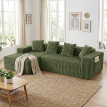 (Green) Modular Left L-Shaped Sectional Sofa 4 Seater Corduroy Corner Sofa Upholstere Boneless Couch