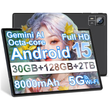 JVVQTB Tablet Android Octa Core 30GB RAM + 128GB ROM (2TB TF) tablets 10 Inch | 5G + 2.4G WiFi | GPS |Widevine L1|Gemini AI|FHD | Bluetooth 5.0 | 8MP