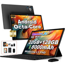 JVVQTB Tablets 10 Inch Android Octa Core 22GB RAM + 128GB ROM (2TB TF) | 5G + 2.4G WiFi | GPS| FHD | Bluetooth 5.0 | 8000mAh | 8MP + 5MP | Type C